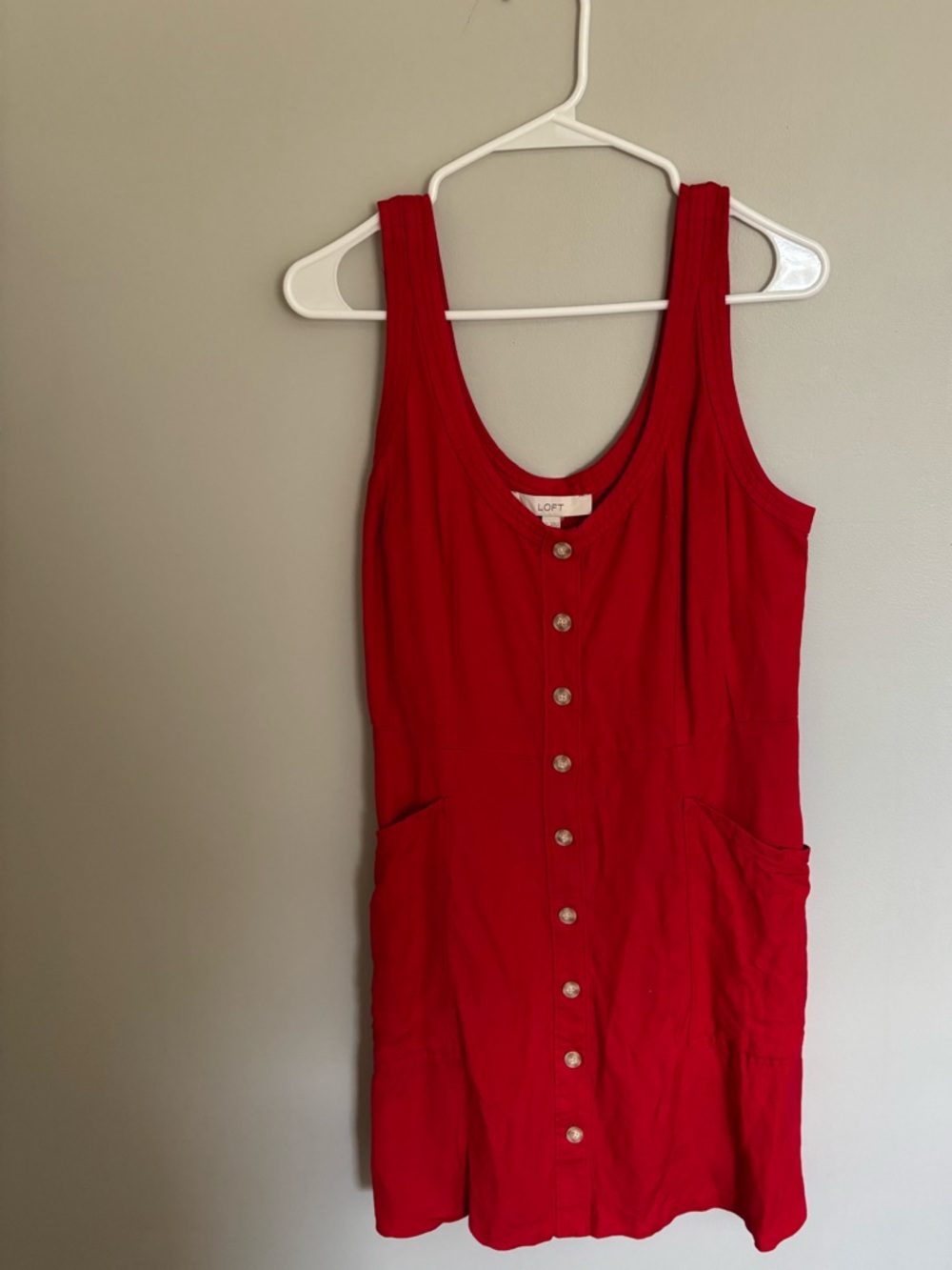 LOFT Red Button-Front Sleeveless Dress